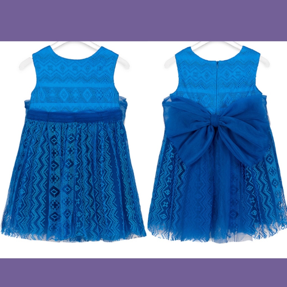 New $288 Tadashi Shoji Kids Snow Angel Lace Dress In Blue [Girls Sz 8 ]